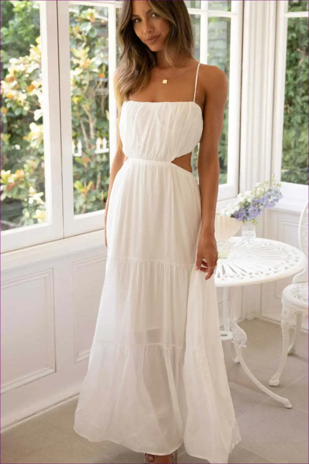 Cut-out Maxi Dress with Tiered Skirt - Effortless Resort Style for Backless, Boho, Casual, Cutout,