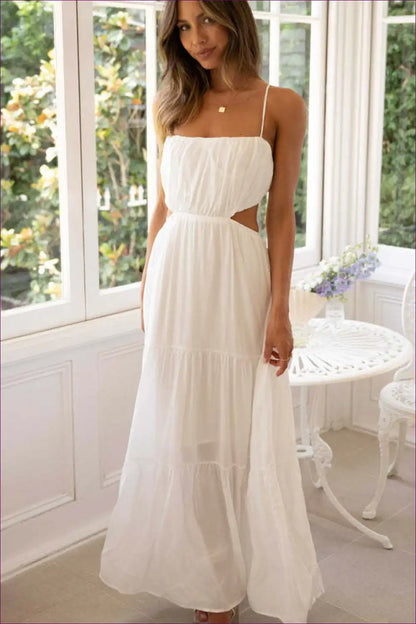 Cut-out Maxi Dress with Tiered Skirt - Effortless Resort Style for Backless, Boho, Casual, Cutout,