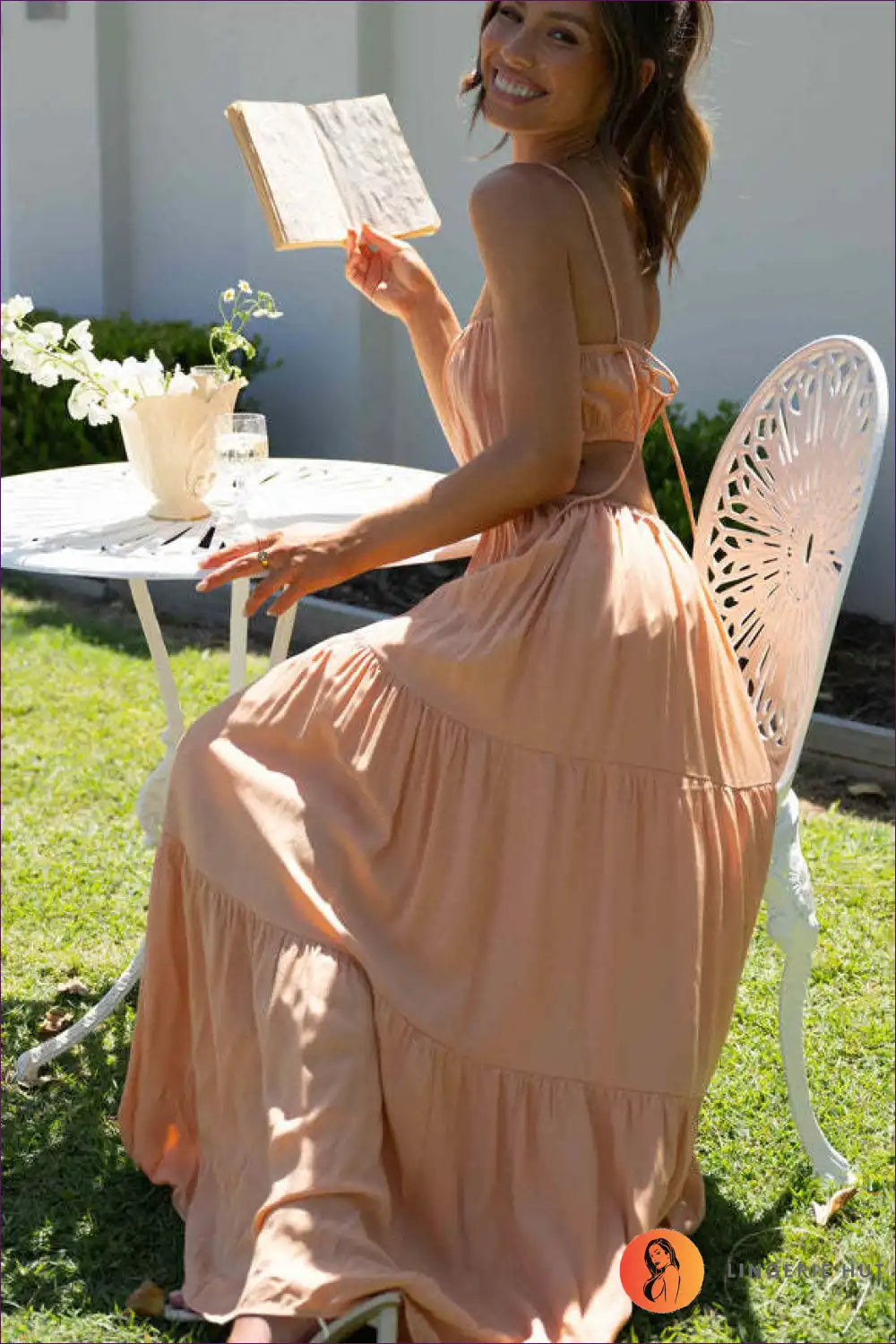 Cut-out Maxi Dress with Tiered Skirt - Effortless Resort Style for Backless, Boho, Casual, Cutout,