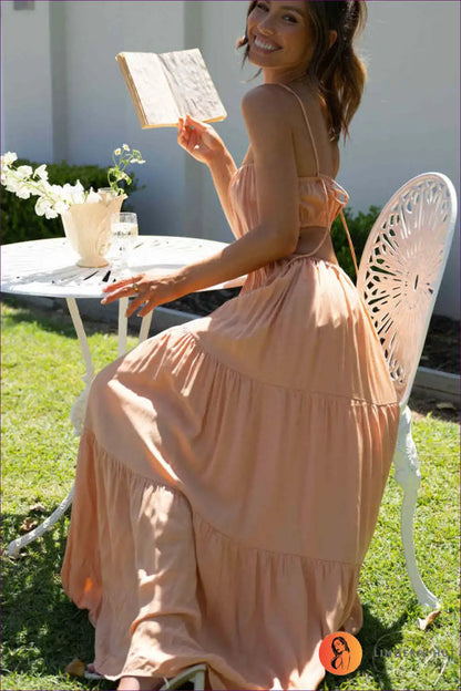 Cut-out Maxi Dress with Tiered Skirt - Effortless Resort Style for Backless, Boho, Casual, Cutout,