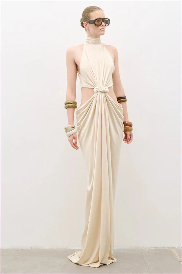 Cut-Out Maxi Dress with Turtleneck - Effortless Event Glamour