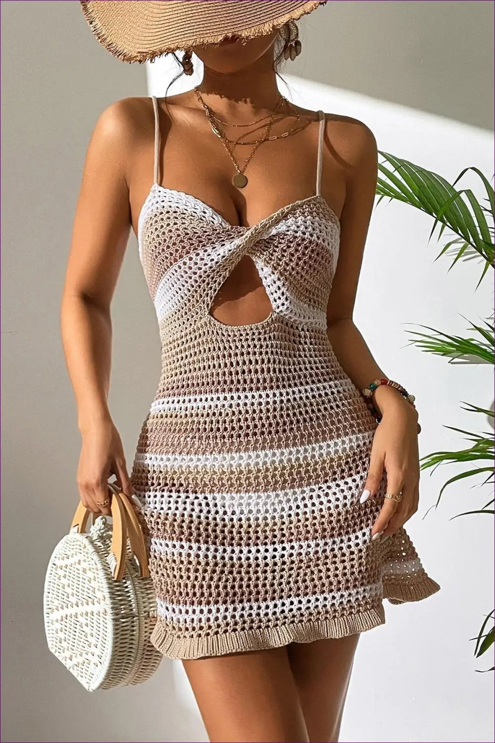 Cut out Mini Beach Dress - Effortless Summer Statement - s / Khaki - Dresses - Lingerie Hut - Backless • Beachwear