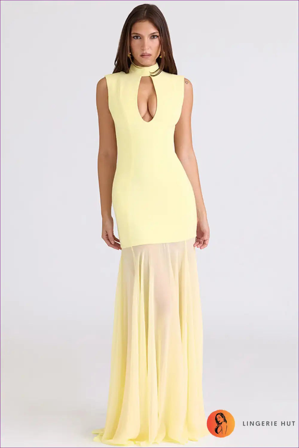 Cut-out Maxi Dress with Fishtail Hem - Understated Glamour - s / Yellow - Dresses - Lingerie Hut - All Season • Cutout