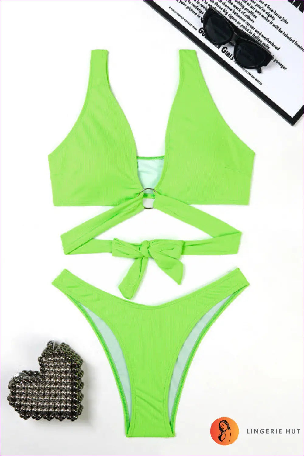 Cutout Bikini with Ring Detail - Pool Party Mood - s / Fluorescent Green - Lingerie Hut - Backless • Beachwear • Boho