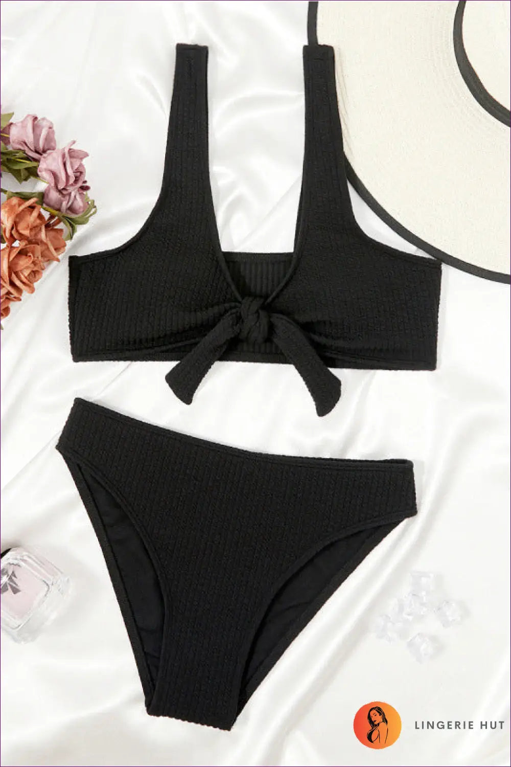 Cutout Bikini with Sunken Stripe Detail - Poolside Essential - s / Black - Lingerie Hut - Backless • Beachwear • Casual