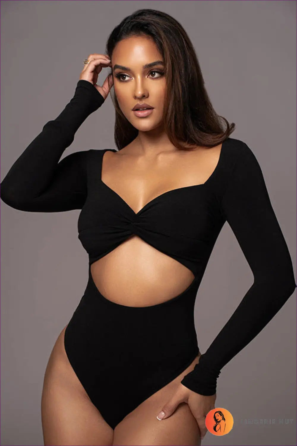 Cutout Bodysuit with Twisted Detail - Night out Confidence - s / Black - Lingerie - Hut - Autumn • Bodycon • Clubwear
