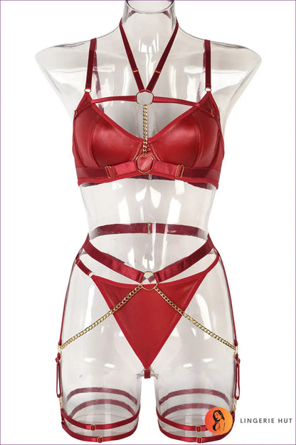 Cutout Bra Set with Metal Accents - Bold but Wearable - s / Burgundy - Date Night • Everyday • Garter - Lingerie Hut