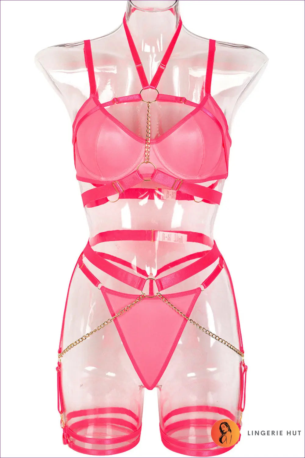 Cutout Bra Set with Metal Accents - Bold but Wearable - s / Pink1 - Date Night • Everyday • Garter - Lingerie Hut