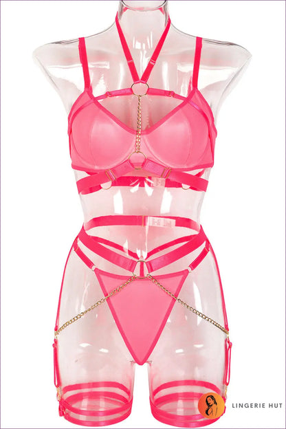 Cutout Bra Set with Metal Accents - Bold but Wearable - s / Pink1 - Date Night • Everyday • Garter - Lingerie Hut