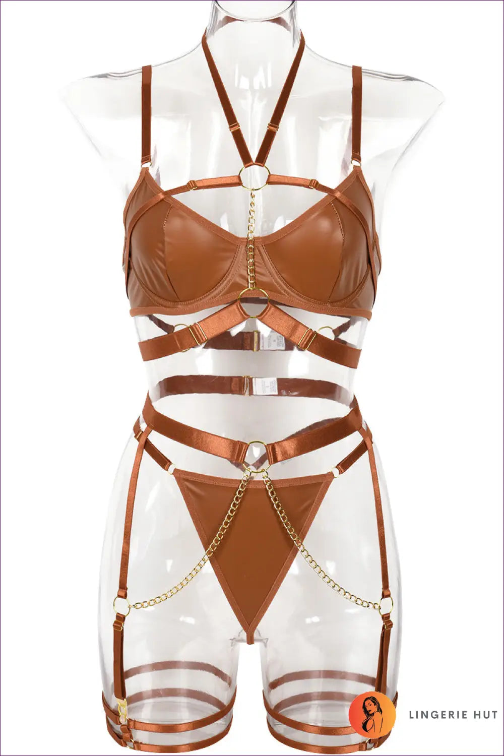 Cutout Bra Set with Metal Accents - Bold but Wearable - s / Coffee - Date Night • Everyday • Garter - Lingerie Hut