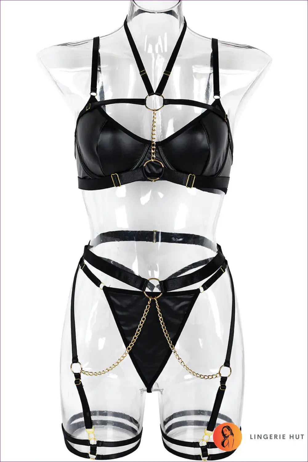 Cutout Bra Set with Metal Accents - Bold but Wearable - s / Black - Date Night • Everyday • Garter - Lingerie Hut