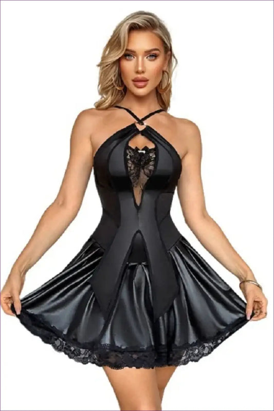 Cutout Halter Dress with Flared Lace Hem - Night out Ready - just in • Lingerie - Hut