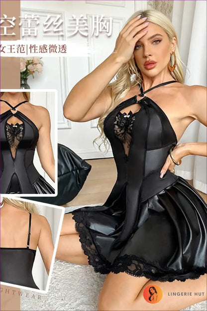 Cutout Halter Dress with Flared Lace Hem - Night out Ready - just in • Lingerie - Hut