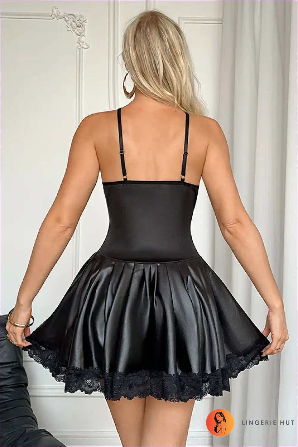Cutout Halter Dress with Flared Lace Hem - Night out Ready - just in • Lingerie - Hut