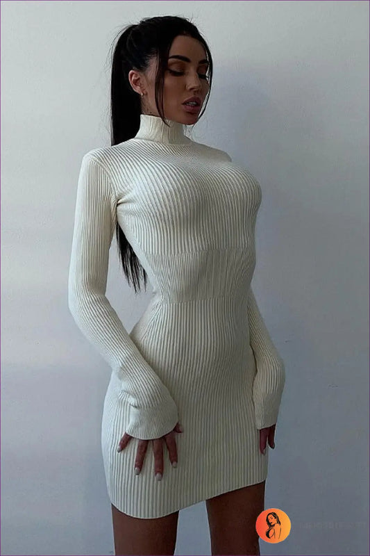 Cutout Knitted Mini Dress - Effortless Winter Glamour - s / White1 - Dresses - Lingerie Hut - Autumn • Bodycon • Casual