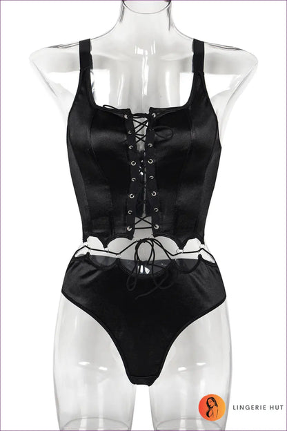 Cutout Lace-up Corset Bra Set - Made for Date Night - s / Black - Lingerie - Hut - All Season • Boudoir