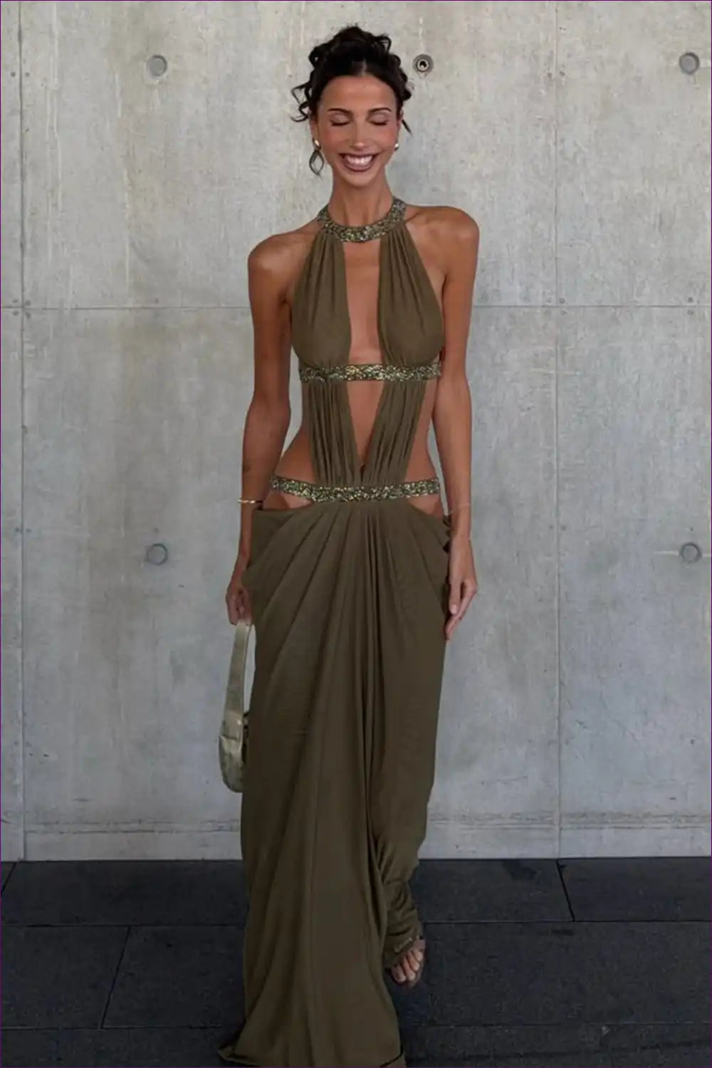 Cutout Maxi Dress with Halter Neck - Summer Statement for Beachwear, Bodycon, Cutout, Dresses, Evening Wear