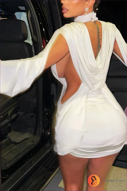 Cutout Mini Dress - Deep v Long Sleeve Bodycon for Autumn, Bodycon, Clubwear, Cutout, Evening Wear