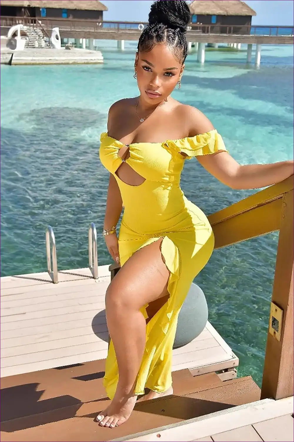 Cutout Ruffled Maxi Dress with Slit for Summer Parties Bodycon, Clubwear, Cutout, just In,