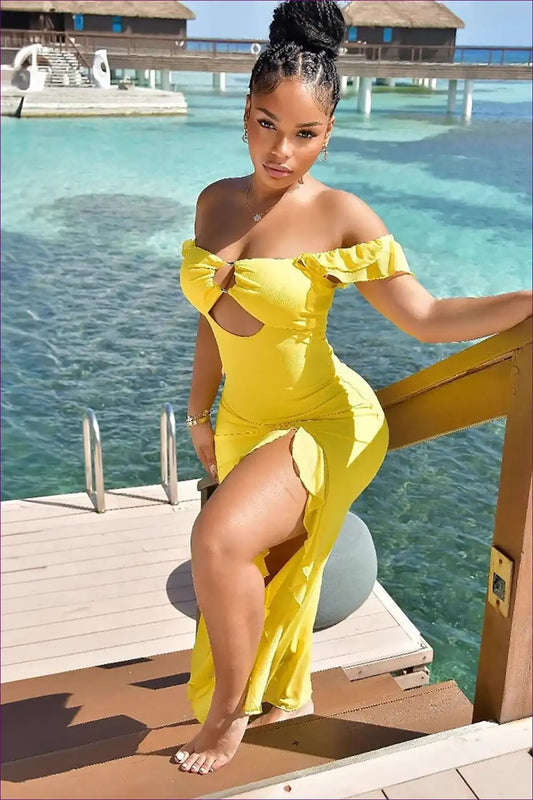 Cutout Ruffled Maxi Dress with Slit for Summer Parties Bodycon, Clubwear, Cutout, just In,