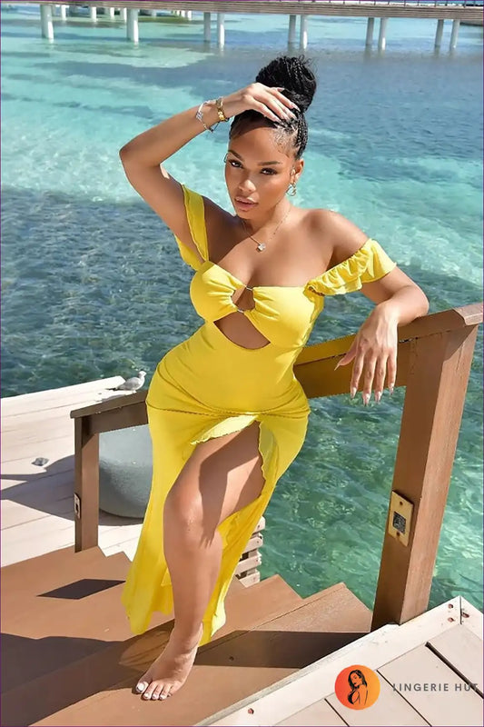 Cutout Ruffled Maxi Dress with Slit for Summer Parties Bodycon, Clubwear, Cutout, just In,