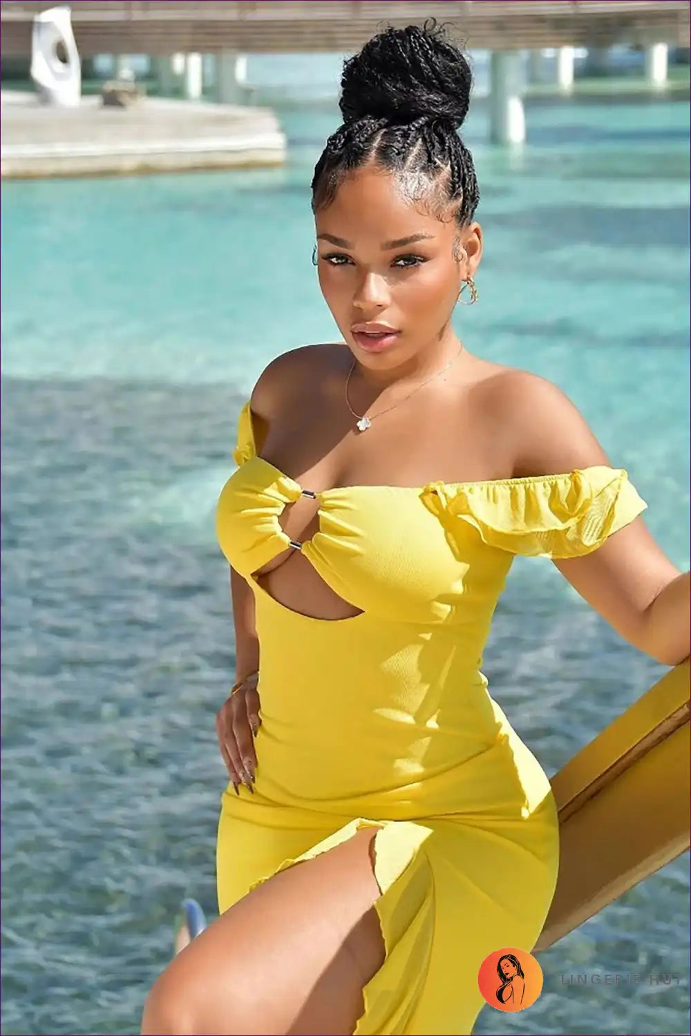 Cutout Ruffled Maxi Dress with Slit for Summer Parties Bodycon, Clubwear, Cutout, just In,