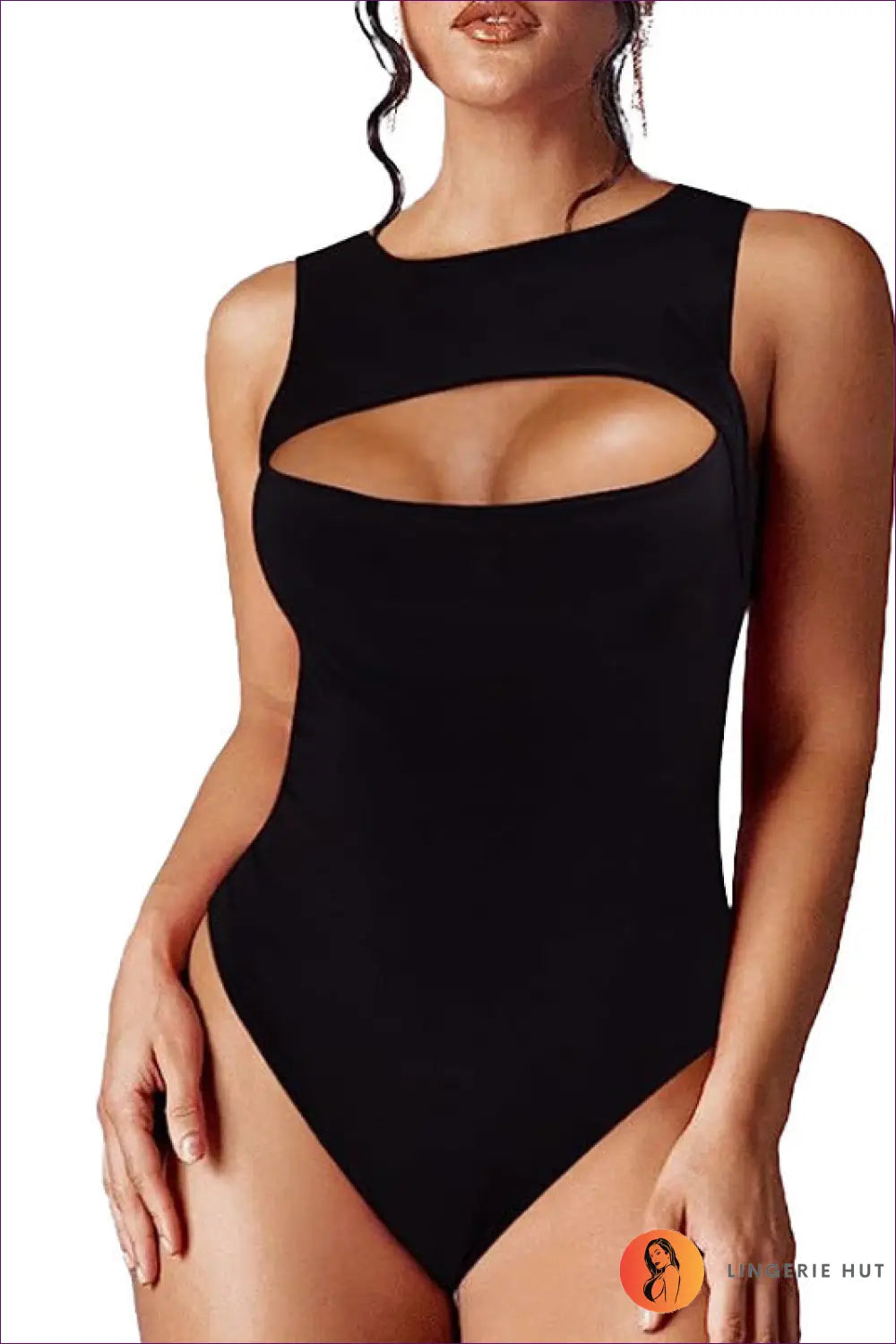 Cutout Sleeveless Bodysuit - Bold but Wearable - s / Black - Lingerie - Hut - Bodycon • Casual • Date Night