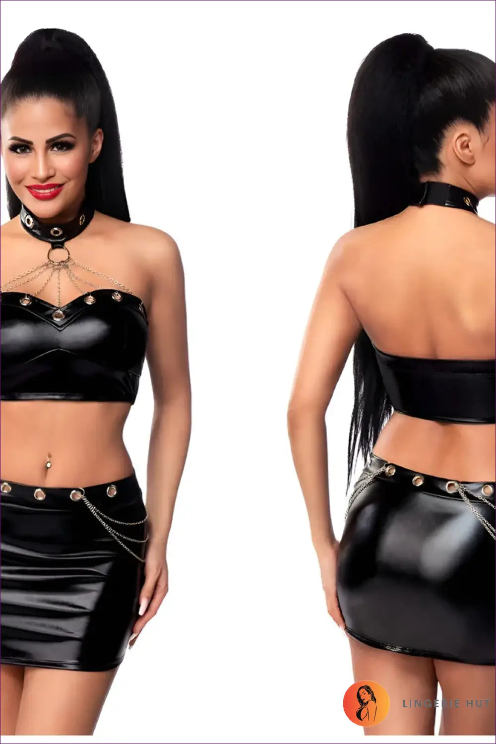 Dancing Queen Costume with Chain Harness Detail - Nightclub Attitude - 6310 / one Size - Outfit Set - Lingerie Hut