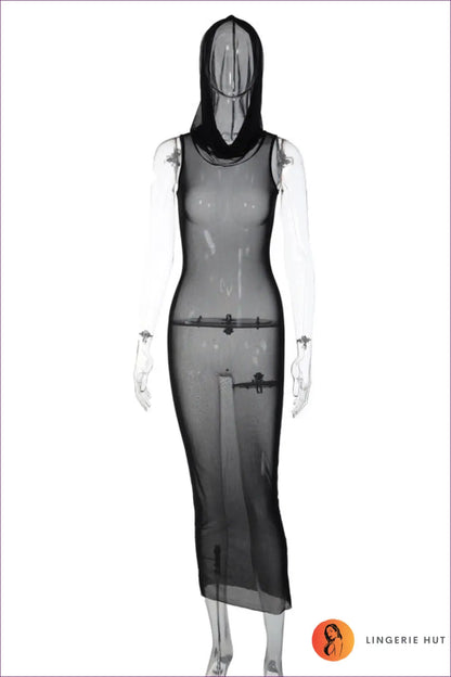 Make a Bold Statement With Our Daring Mesh See-through Hooded Dress. Exude Confidence And Allure In This