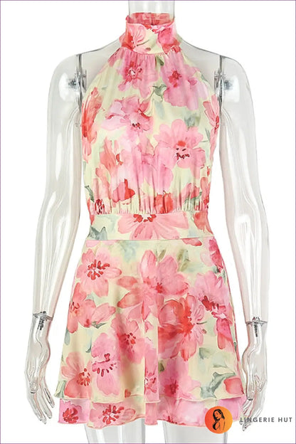 Dark Brown Floral Mini Swing Dress - Tie Straps - s / Multi - Boho • Elegant • Everyday • Kinci