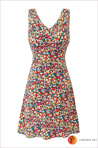 Dark Brown Floral Ruffle Mini Swing Dress - Tie Strap - s / Multi - Boho • Elegant • Everyday • Pullwind