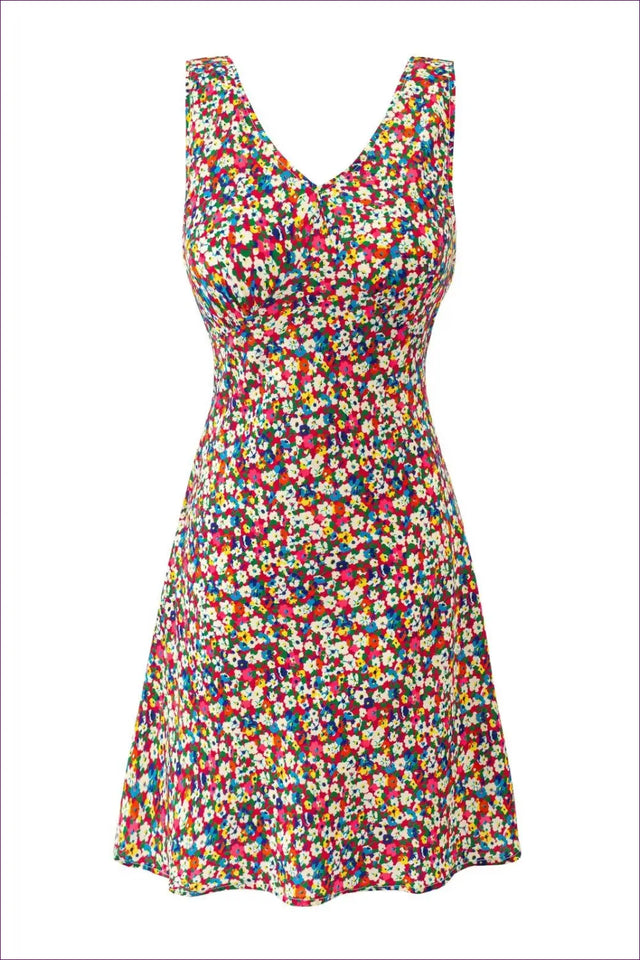 Dark Brown Floral Ruffle Mini Swing Dress - Tie Strap