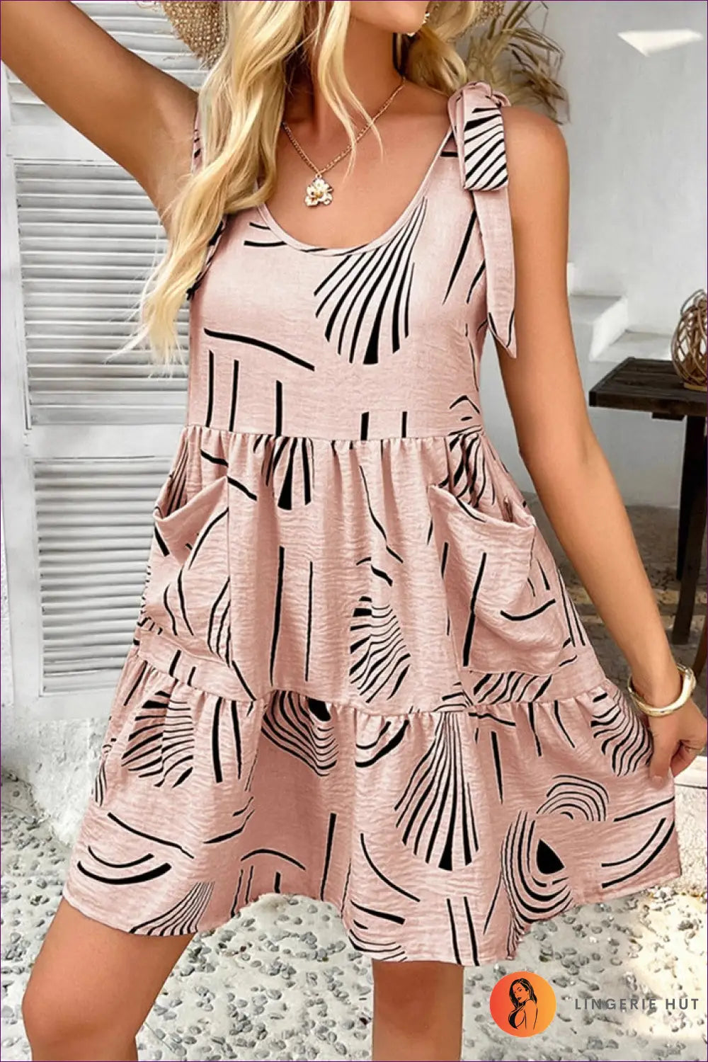 Dark Brown Halter Backless Mini Dress - Geometric Print - s / Pink - Backless • Boho • Elegant • Everyday - Dee
