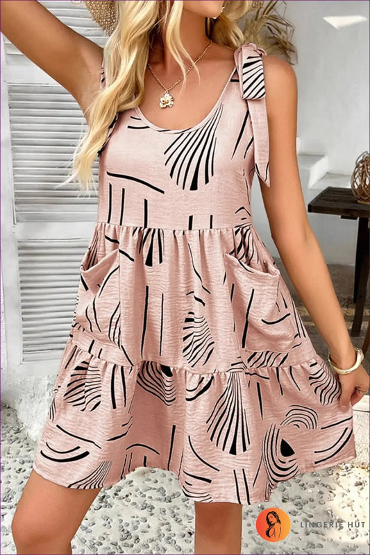 Dark Brown Halter Backless Mini Dress - Geometric Print - s / Pink - Boho • Elegant • Everyday - Dee