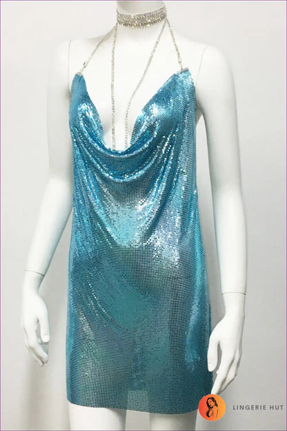 Unleash Your Inner Diva And Ignite The Night With Our Dazzling Metal Sequin Dress Rhinestone Cami. Sparkle,