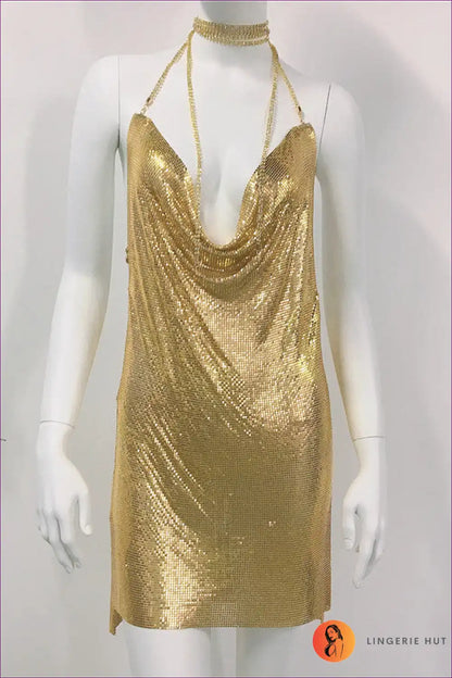 Unleash Your Inner Diva And Ignite The Night With Our Dazzling Metal Sequin Dress Rhinestone Cami. Sparkle,