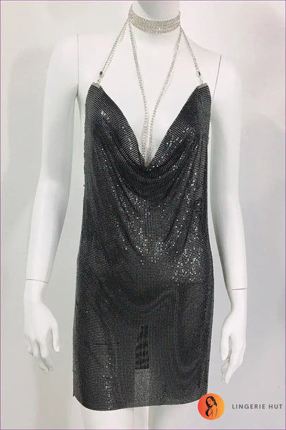 Unleash Your Inner Diva And Ignite The Night With Our Dazzling Metal Sequin Dress Rhinestone Cami. Sparkle,