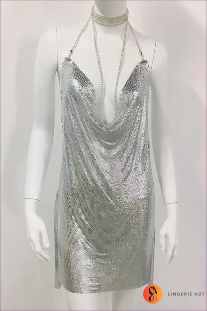 Unleash Your Inner Diva And Ignite The Night With Our Dazzling Metal Sequin Dress Rhinestone Cami. Sparkle,