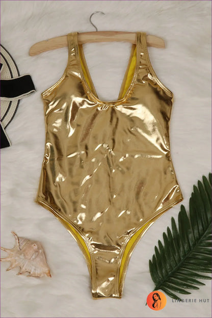 Get Ready To Shine Bright And Turn Heads With Our Dazzling Wet Look Criss Cross Swimsuit! Embrace Boho Beach