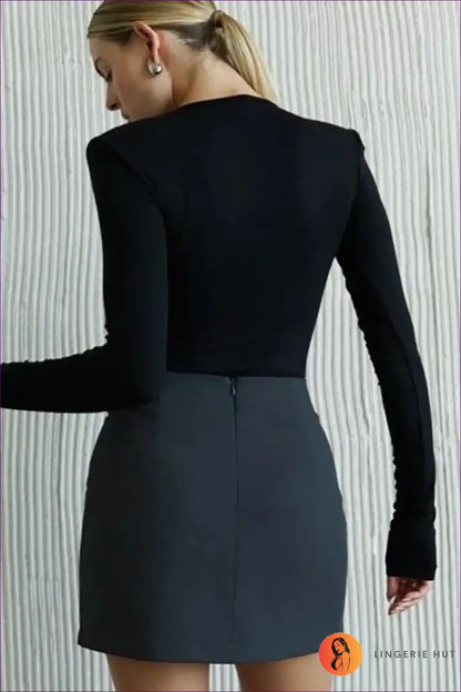 Deep v Bodysuit with Ruched Shoulders - Effortless Evening Edge for Bodycon, Bodysuit, Clubwear, Cutout, Date