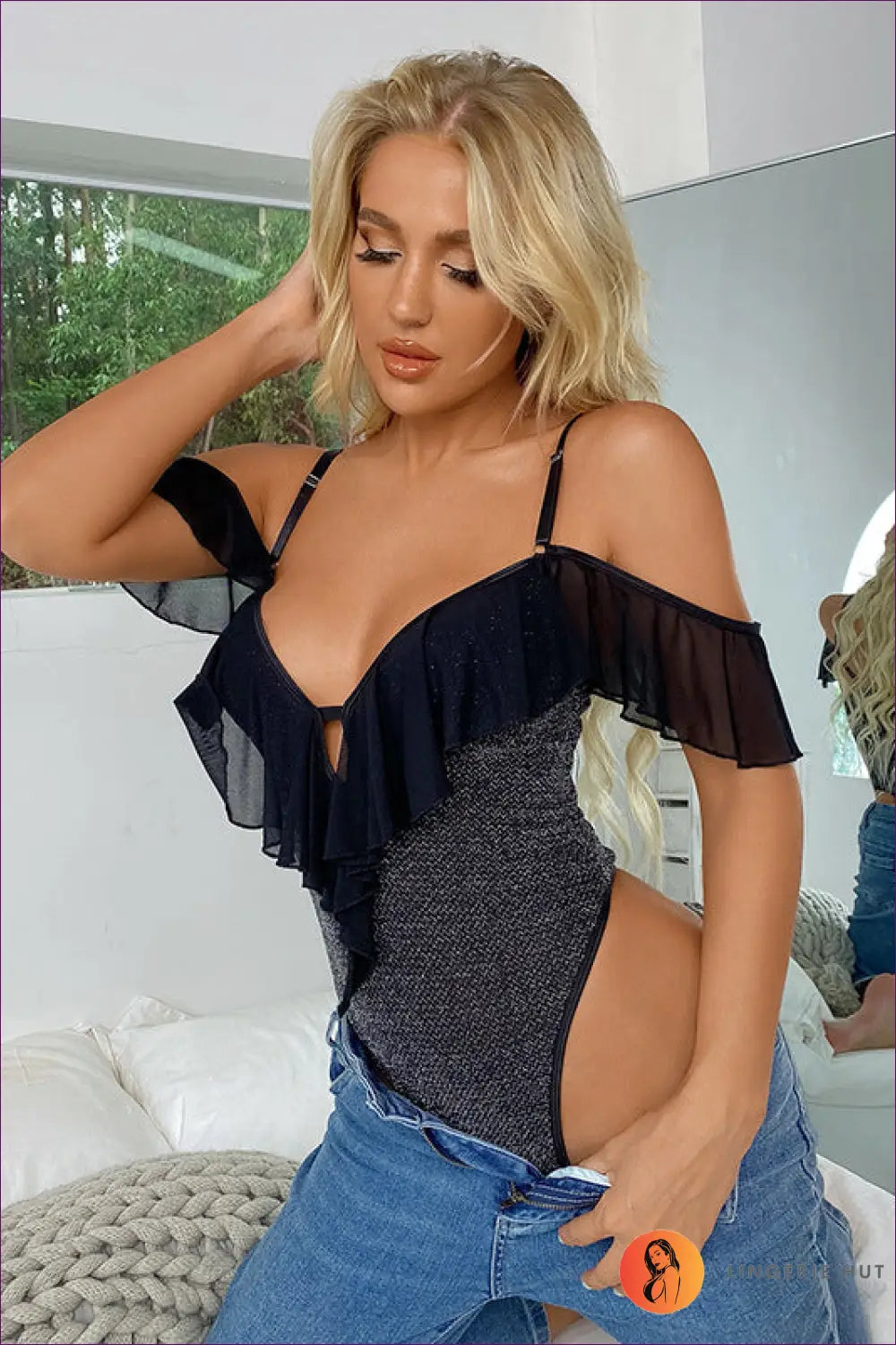 Deep v Bodysuit with Tassel Trim - Ignite the Night - Cutout • Date Night • Glamour • Lingerie - Hut
