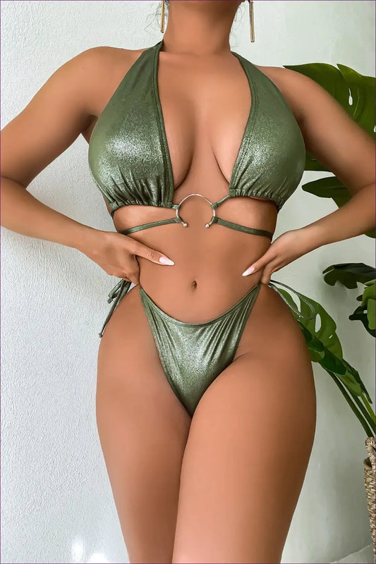 Deep v Halter Bikini - Summer Evenings Sorted - Swimwear - Lingerie Hut - Backless • Beachwear • Boho • Cutout