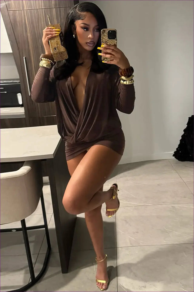 Deep V Mini Dress With Draped Front - Worth a Second Look