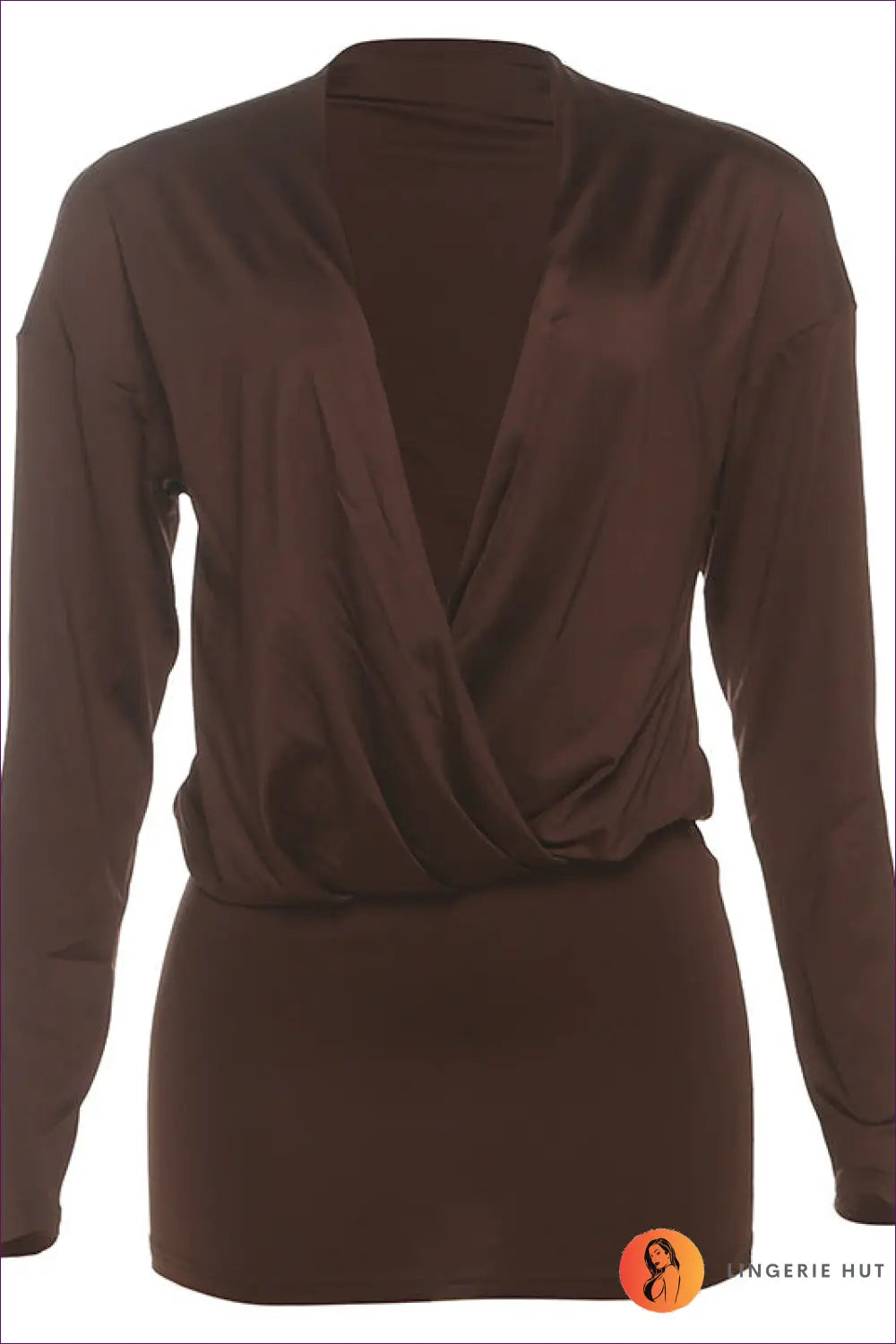 Deep v Mini Dress with Draped Front - Worth a Second Look - s / Brown - Dresses - Lingerie Hut - All Season • Autumn