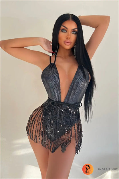 Deep V-plunge Swimsuit - Summer Evenings Sorted - s / Black - Swimwear - Lingerie Hut - Backless • Beachwear • Boho