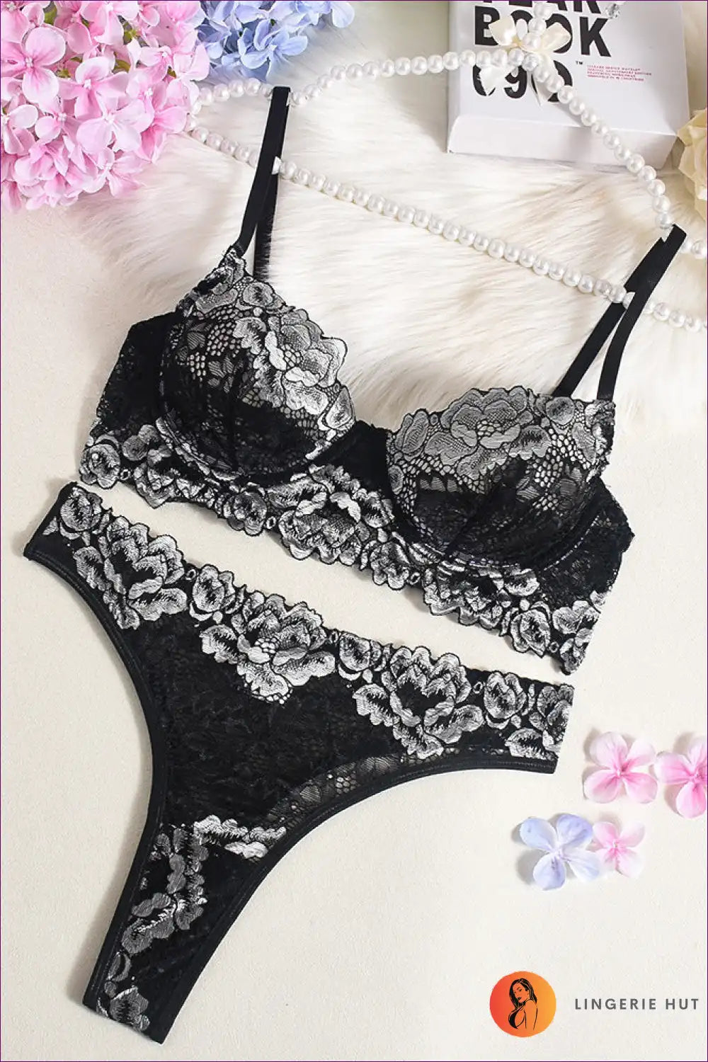 Delicate Pink & White Lace Lingerie Set – Feminine Flirty for Boudoir, Bra Set, Floral, Lace,