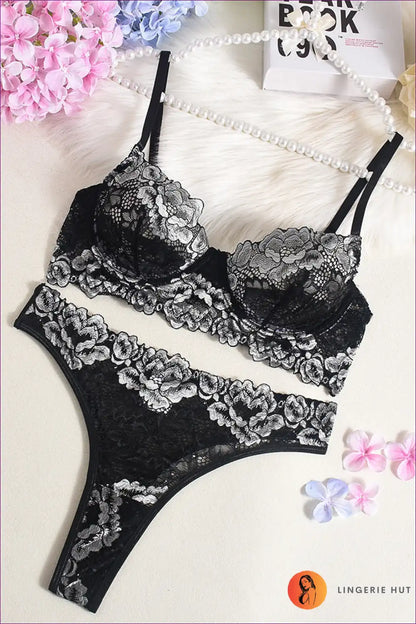 Delicate Pink & White Lace Lingerie Set – Feminine Flirty for Boudoir, Bra Set, Floral, Lace,