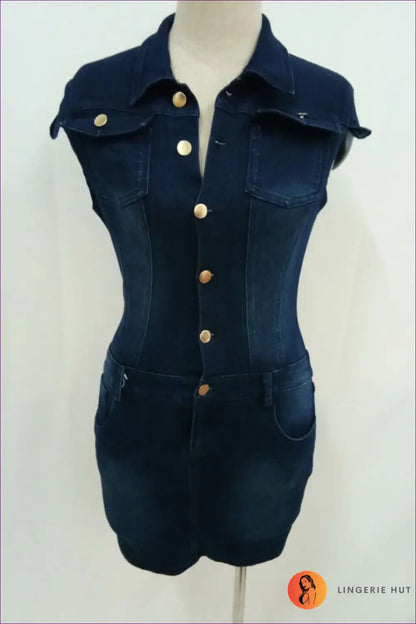 Denim Bodycon Mini Dress - Summer Evenings Sorted - s / Navy Blue - Dresses - Lingerie Hut - All Season • Casual