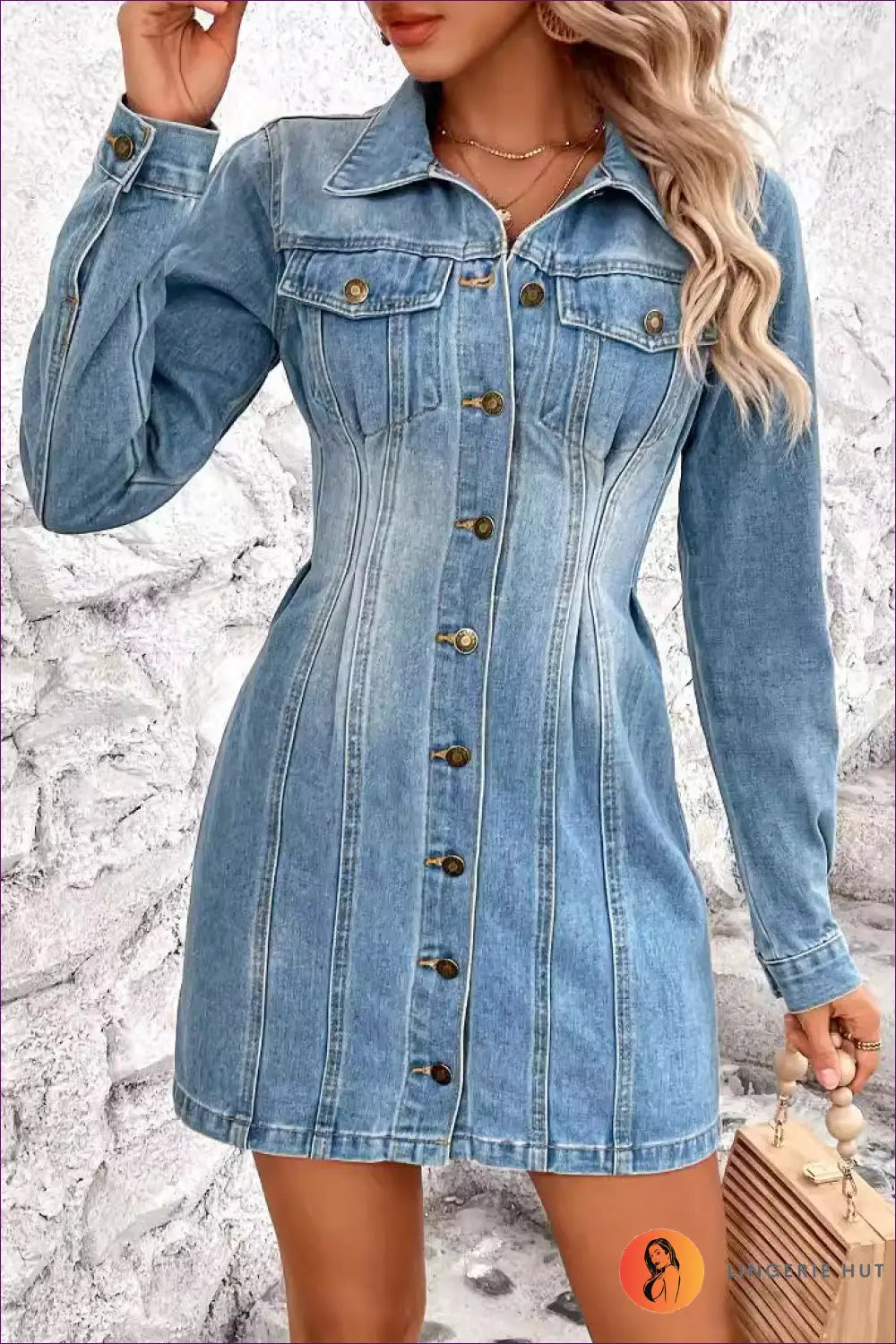 Denim Button-up Mini Dress - Effortless Everyday Style - Xs / Blue - Dresses - Lingerie Hut - A-line • All Season