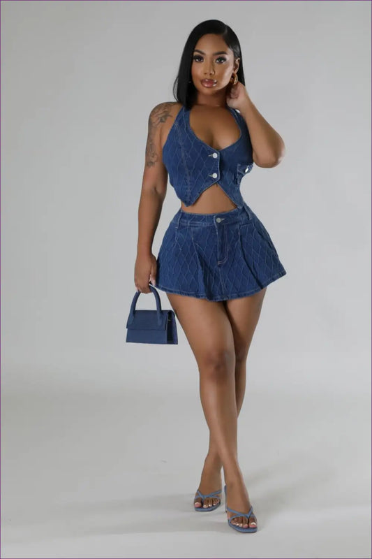 Denim Halter co Ord Set - Effortless Summer Confidence - Outfit Sets - Lingerie Hut - Casual • Cotton • Crop